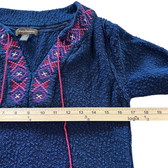 Tommy Bahama Eden Bay Tunic Knit Sweater Womens Sz. Small Navy Beach Embroidered - Picture 8 of 11